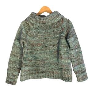 Anthropologie Brand Moth Chunky Knit Sweater High Mock Neck Marled Green, Size M